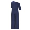 thumbnail image 5 of JUNWELL Womens One Shoulder Elegant Jumpsuits 3/4 Sleeve Solid Color High Waisted Side Split Wide Leg Rompers Jumpsuits, 5 of 5