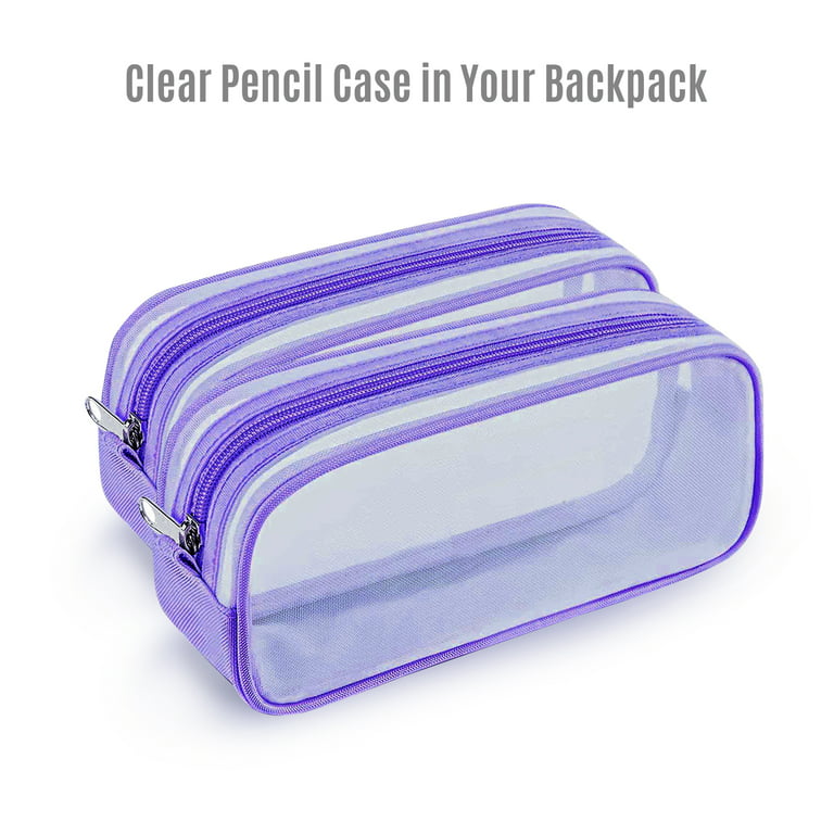 Atlas Light Weight Grid Mesh Pencil Pen Case With Zipper And Multi Function  Transparent Bag For Kids & Adults Birthday Gift - Purple 