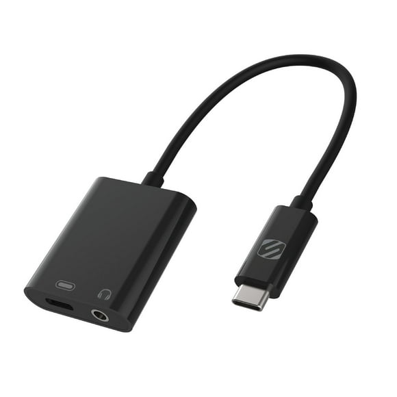 Scosche CAAP-SP StrikeLine USB Type-C Headphone Adapter 3.5mm Aux Input & USB-C Charging Port Black