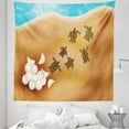 thumbnail image 1 of Turtle Beach Tapestry, Cartoon Graphic of Animals Cracking the Egg Journey to Ocean, Fabric Wall Hanging Decor for Bedroom Living Room Dorm, 5 Sizes, Persian Orange and Blue, by Ambesonne, 1 of 1