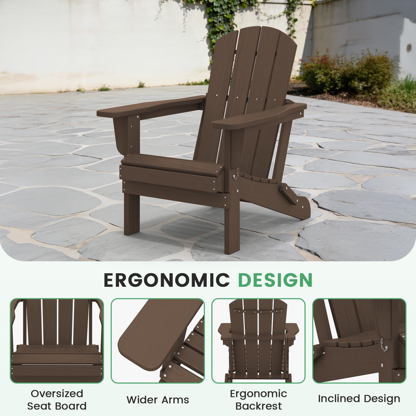LOYALICE Outdoor Patio Chair, HDPE Plastic Adirondack Chair, Coffee Brown(2PC)