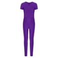 thumbnail image 3 of inhzoy Kids Girls Gymnastics Dance Bodysuit Full Body Unitards Short Sleeve Catsuit Tumbling Outfit Zipper Workout Purple 8, 3 of 5