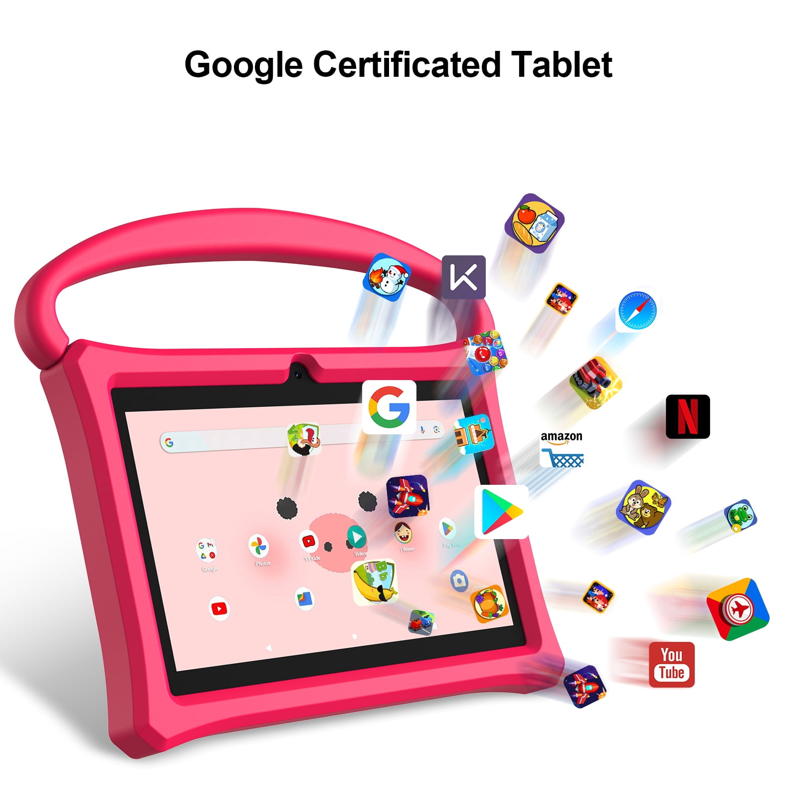 Android Kids Tablet 7 inch with Case, 2GB RAM, 32GB ROM, Touch Screen, Quad-Core,1024x600| Wi-Fi| Google Certified(Pink)