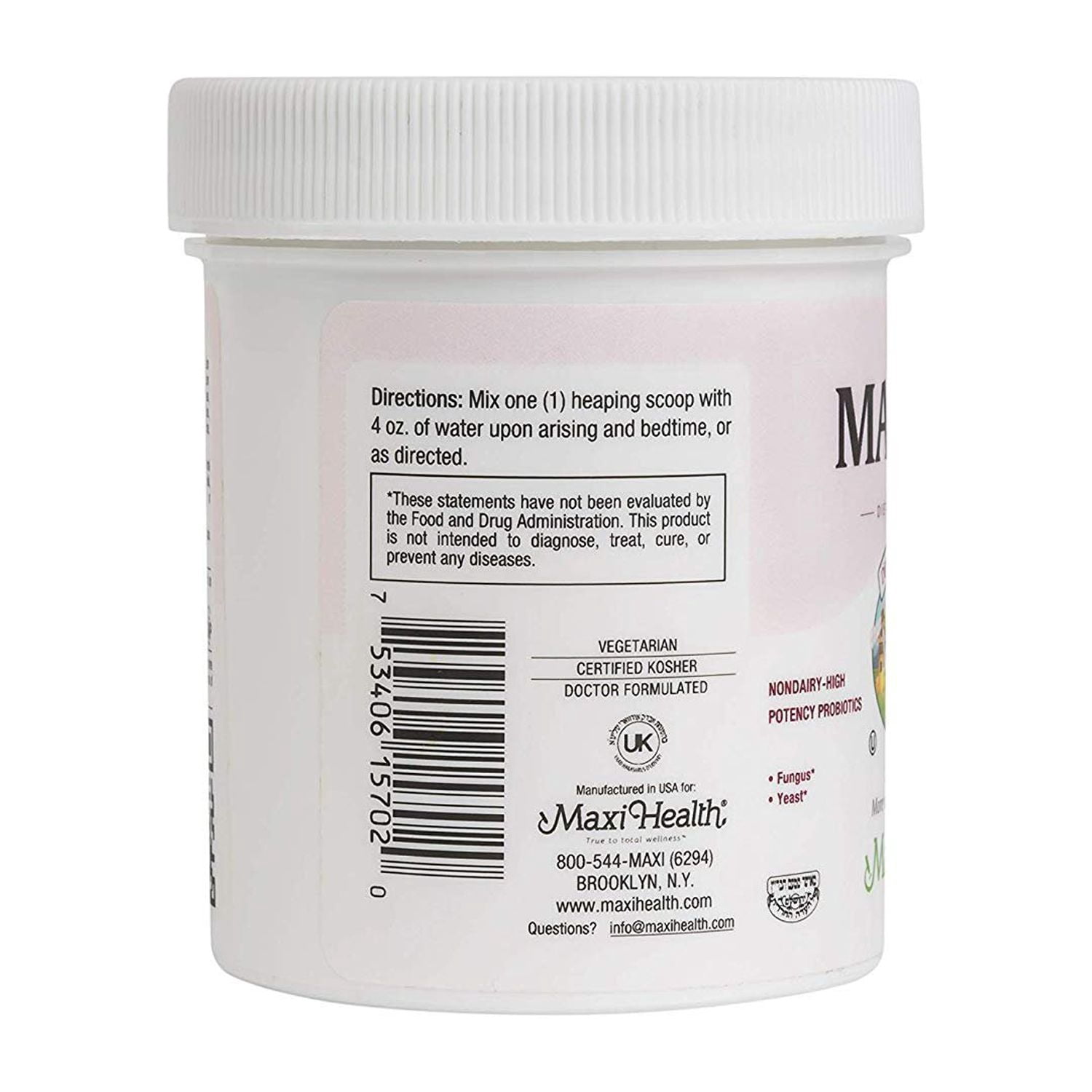 Maxi Health Maxi 5M Probiotic Powder for Adults & Kids, High Potency Digestive Support, 2 oz – Vegetarian, Gluten Free