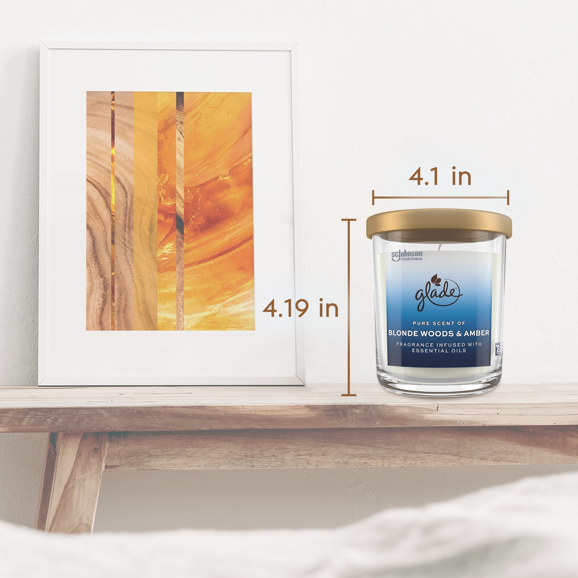 Glade Large Jar Scented Candle, Blonde Woods & Amber, 16 oz, Burning time: Up to 85 hours