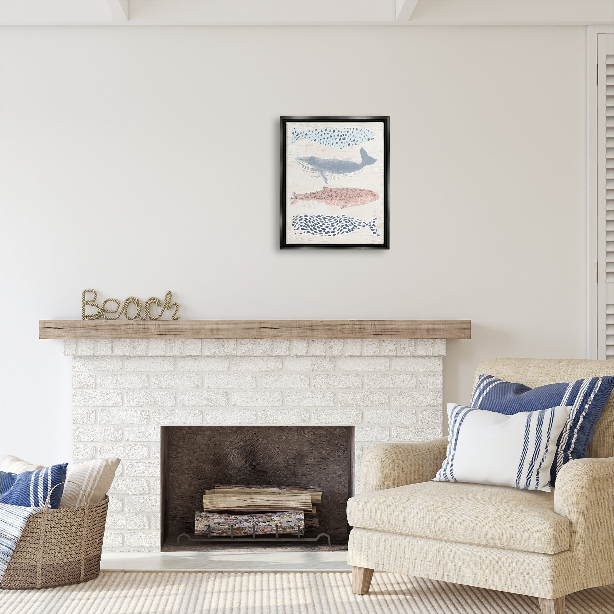 Stupell Industries Maritime Patterned Whales Animals & Insects Painting Black Floater Framed Canvas Art Print Wall Art, 17 x 21