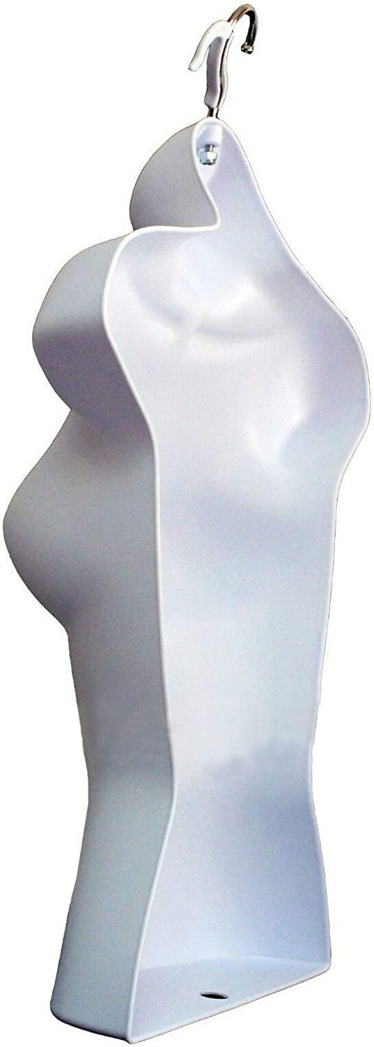 3 Pack, Black, White & Flesh Female Hollow Back Mannequin Torso Set w/Metal Stand with Metal Pole & Hanging Hook, S-M Sizes