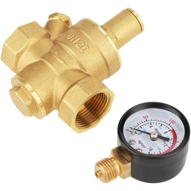 Reductor de presión de agua de latón, DN20 Reductor regulador de presión de agua ajustable de latón con manómetro