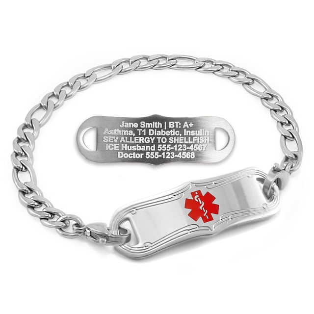 MedicEngraved Bracelet d'Alerte Médicale Personnalisé en Acier Inoxydable - Maillon Figaro 5 mm