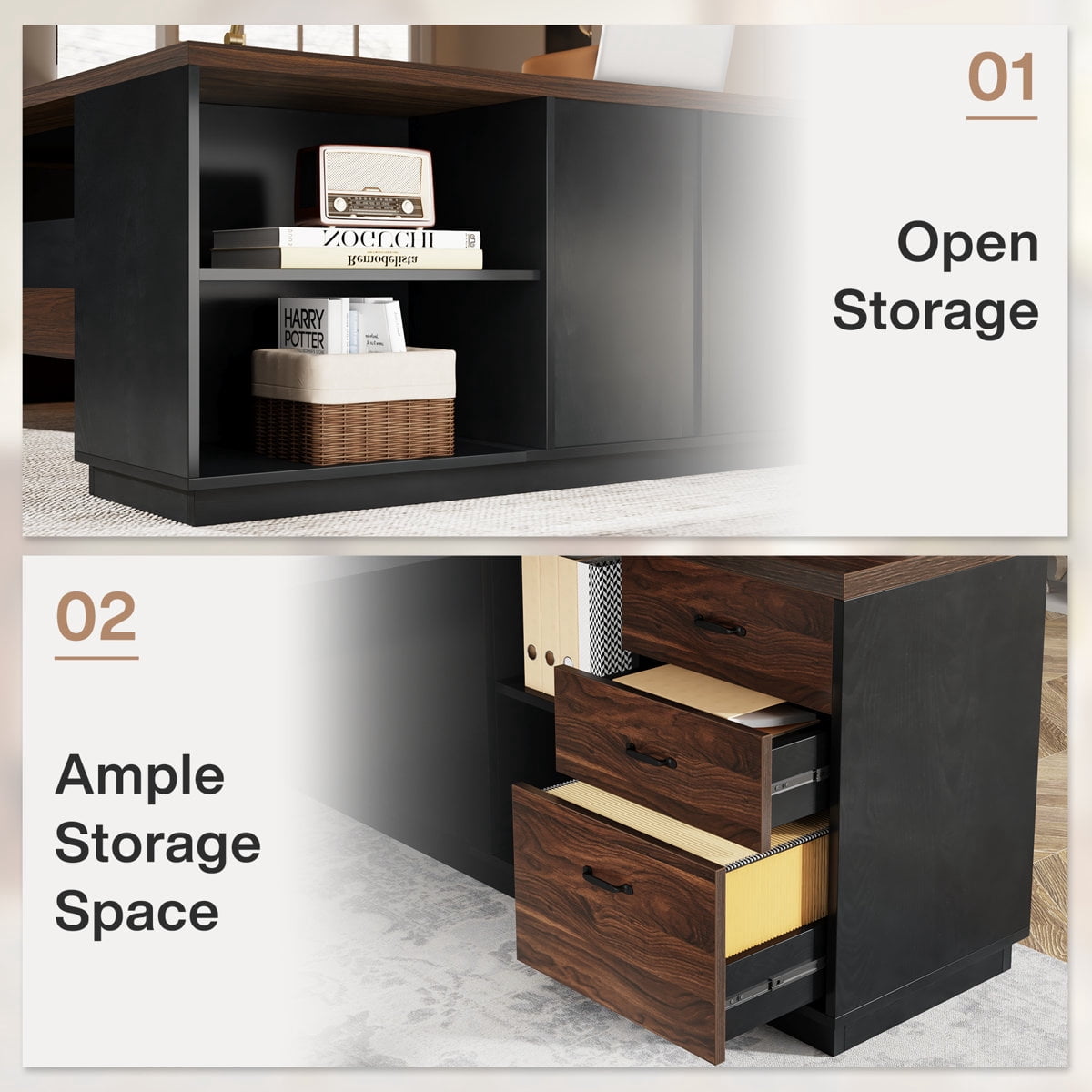 Fnova 78" L-Shaped Executive Desk with Drawers, Large Office Desk with Storage, Modern Business Desk for Home Office and Commercial Use