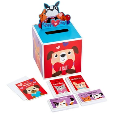 Hallmark Valentines Day Cards for Kids and Pop Up Mailbox for Classroom Exchange, Cats and Dogs (1 Box, 32 Valentine Cards, 1 Teacher Card)