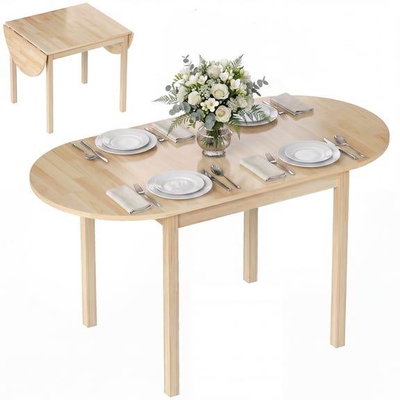 55" Wood Kitchen Table with Drop Leaf Design – Extendable Folding Dining Table for Small Spaces, Comfortably Seats 4-6 People, Natural