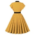thumbnail image 3 of SMihono Women's Ruffle Sleeves Bow Tie Polka Dots Vintage Dress Belted High Waist Pleated Hem Summer Fashion Prom Dress Yellow S, 3 of 8