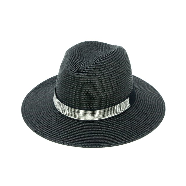 Chicheadwear Womens 100% Paper Panamá Hat con banda de Rhinestone - Negro ChicHeadwear Sombrero para el sol