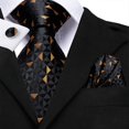 thumbnail image 4 of Hi-Tie Black Gold Plaid Tie for Men Silk Necktie Pocket Square Cufflinks Set Wedding Business Party, 4 of 6