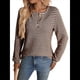 thumbnail image 2 of Camiseta Informal de Punto de Larga con Cuello Redondo y Botones A Rayas para Mujer Color Café M, 2 of 9
