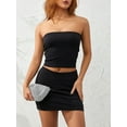 thumbnail image 4 of Musuos Women Summer 2PCS Outfits, Low-Cut Strapless Plain Color Crop Tops, Low Waist Super Short Hip Skirt, 4 of 10