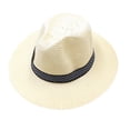 thumbnail image 3 of Men Unisex Summer Beach Straw Sun Hat Ethnic Vintage Extra Large Wide Brim Jazz Bucket Cap Hollow Out Twill Knitted Ribbon Beachwear 4 Colors, 3 of 12