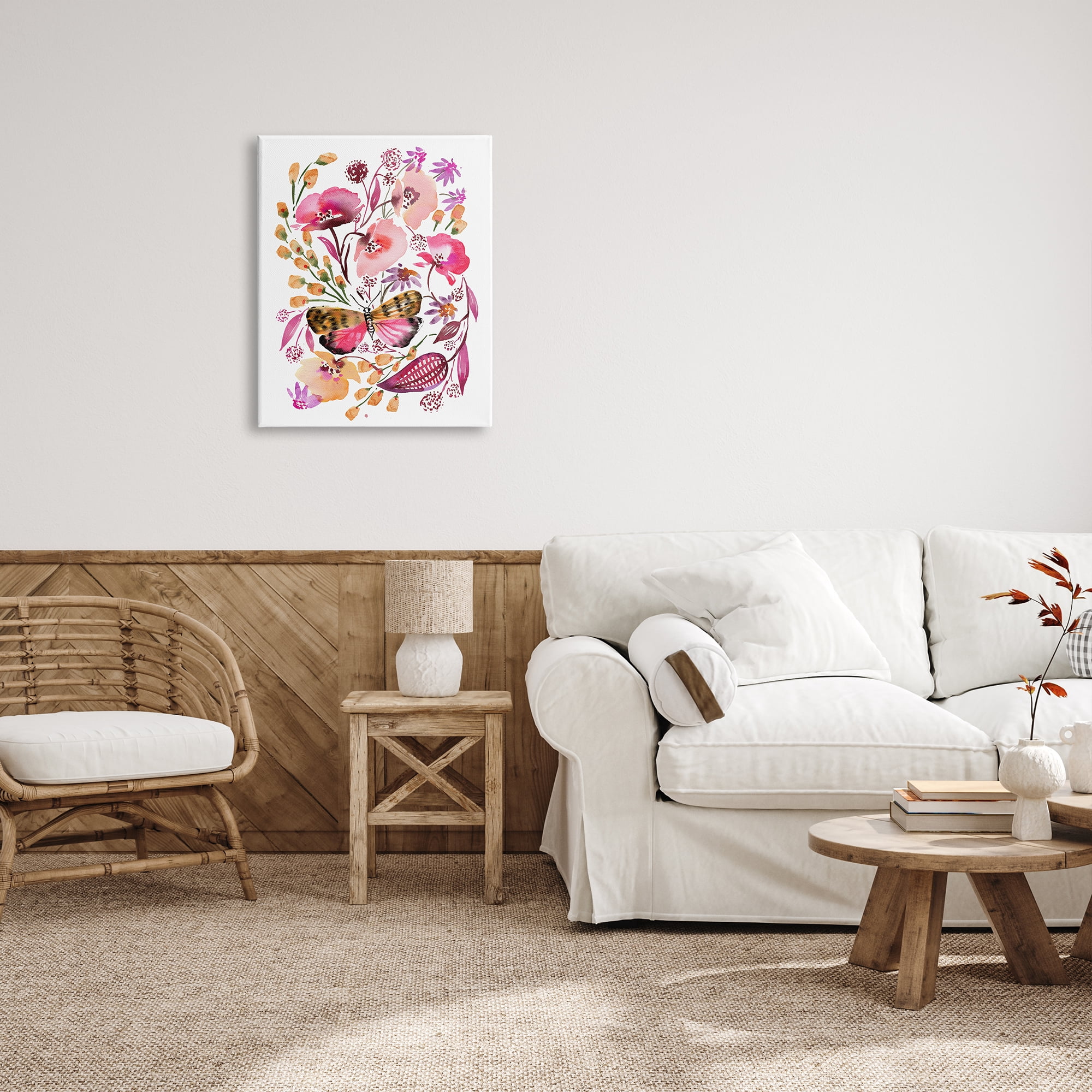 Stupell Industries Abstract Pink Botanicals Botanical & Floral Painting Gallery Wrapped Canvas Art Print Wall Art, 24 x 30