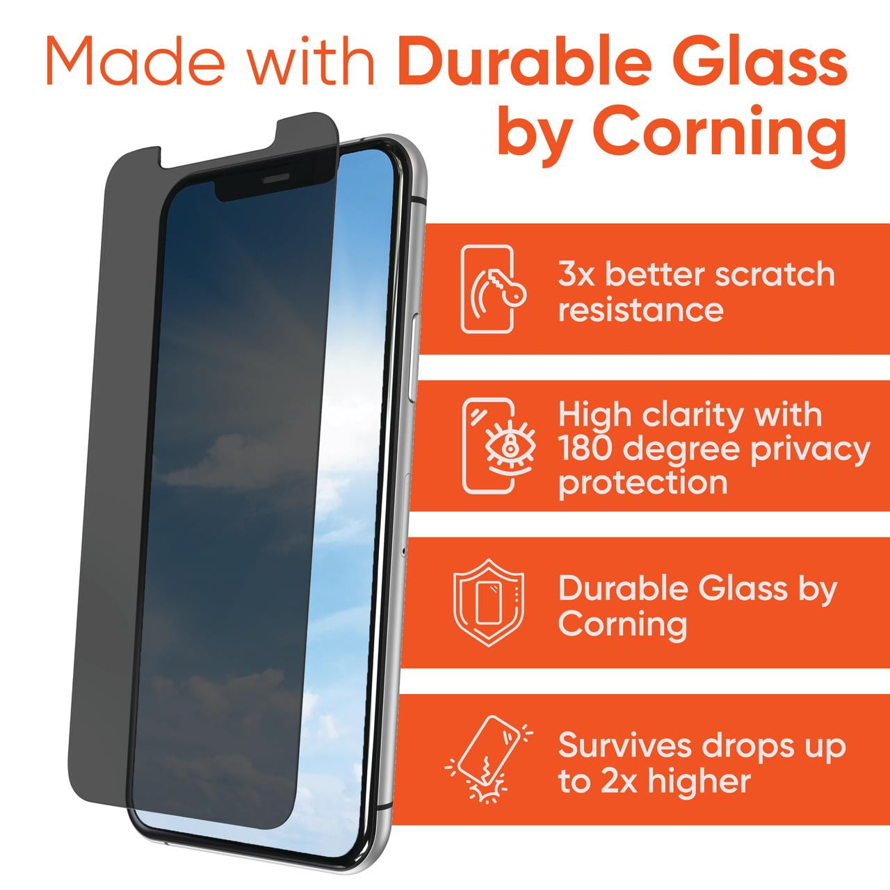 onn. iPhone 11/XR Corning Privacy Glass Screen Protector