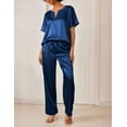 thumbnail image 2 of Ekouaer Satin Pajama Set Womens Silk Short Sleeve V Neck Shirt with Long Pant Soft Loungewear Pjs Set, 2 of 5