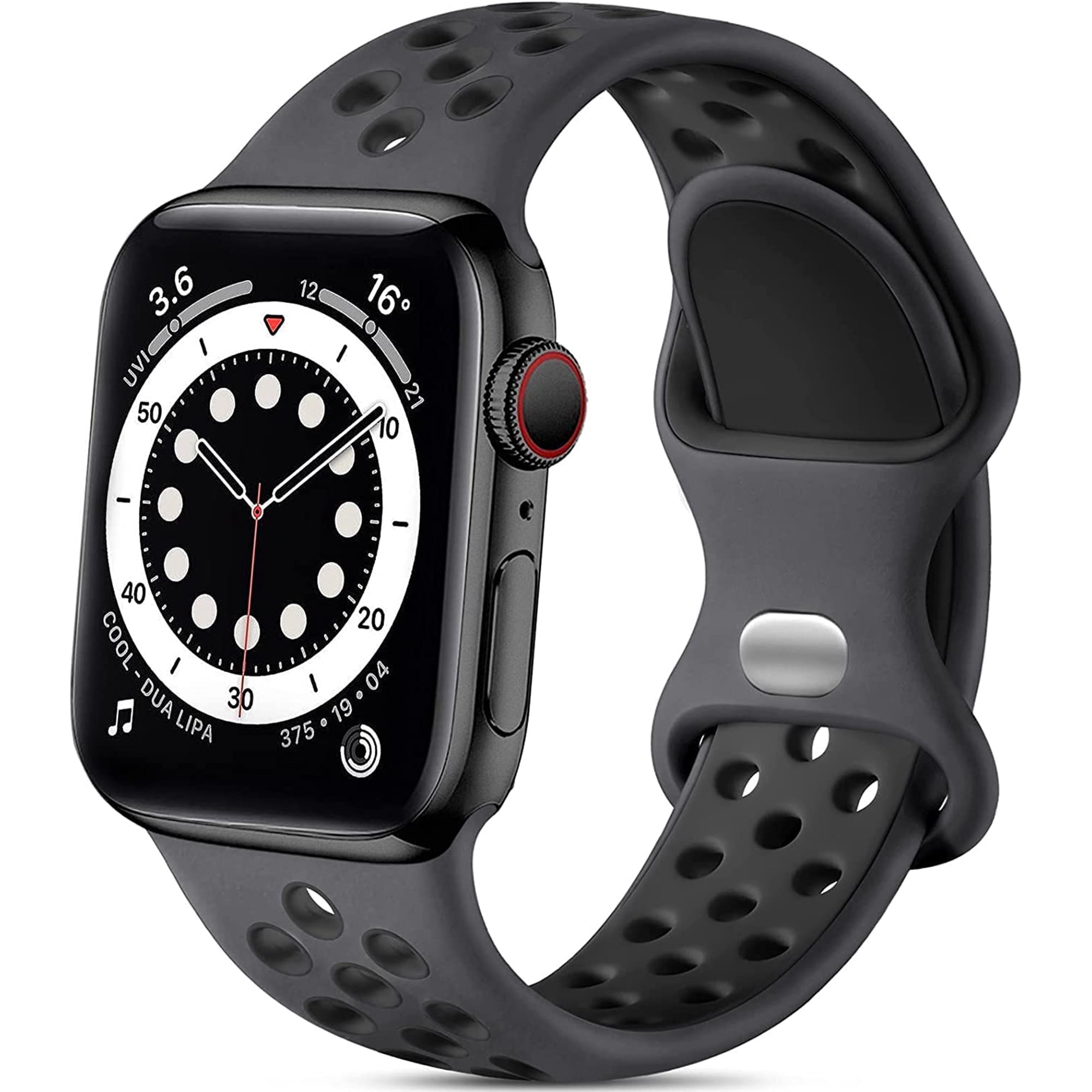 ZYX Breathable Sport Band for Apple Watch, Two-Tone Silicone Replacement Strap with Air Holes, Anthracite Black, 38/40/41/42mm-Series 11 10