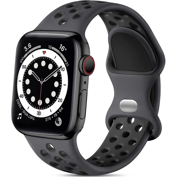 ZYX Breathable Sport Band for Apple Watch, Two-Tone Silicone Replacement Strap with Air Holes, Anthracite Black, 38/40/41/42mm-Series 11 10