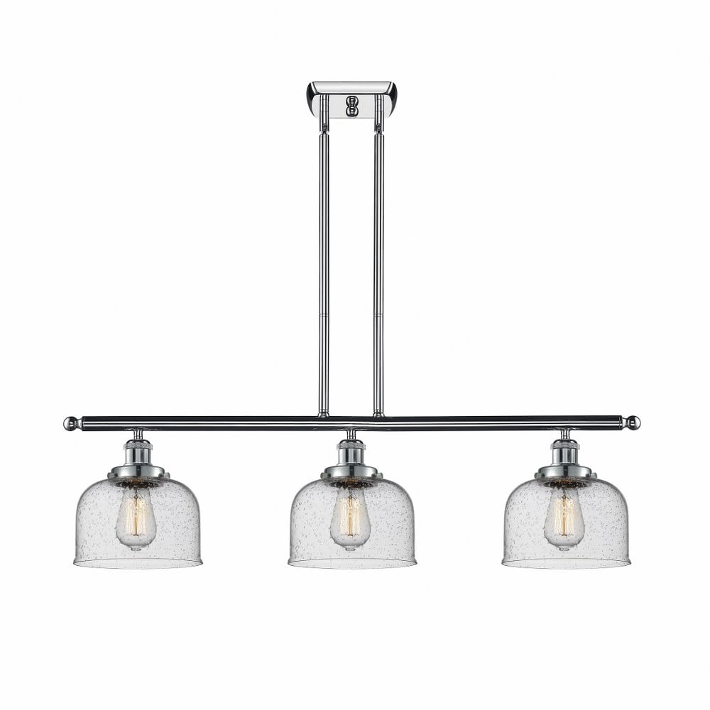 916-3I-PC-G74-Innovations Lighting-Bell - 3 Light Stem Hung Island In Industrial Style-11 Inches Tall and 36 Inches Wide-Polished Chrome Finish-Seedy