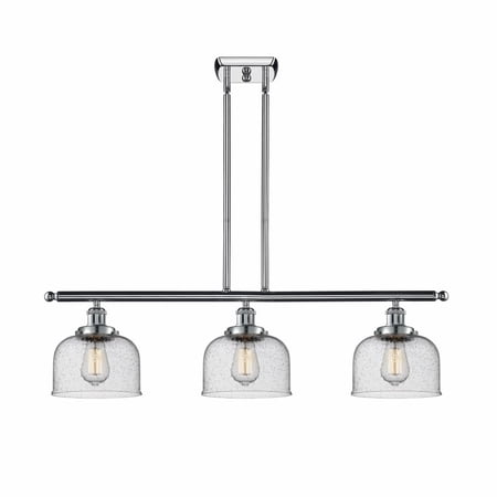 916-3I-PC-G74-Innovations Lighting-Bell - 3 Light Stem Hung Island In Industrial Style-11 Inches Tall and 36 Inches Wide-Polished Chrome Finish-Seedy