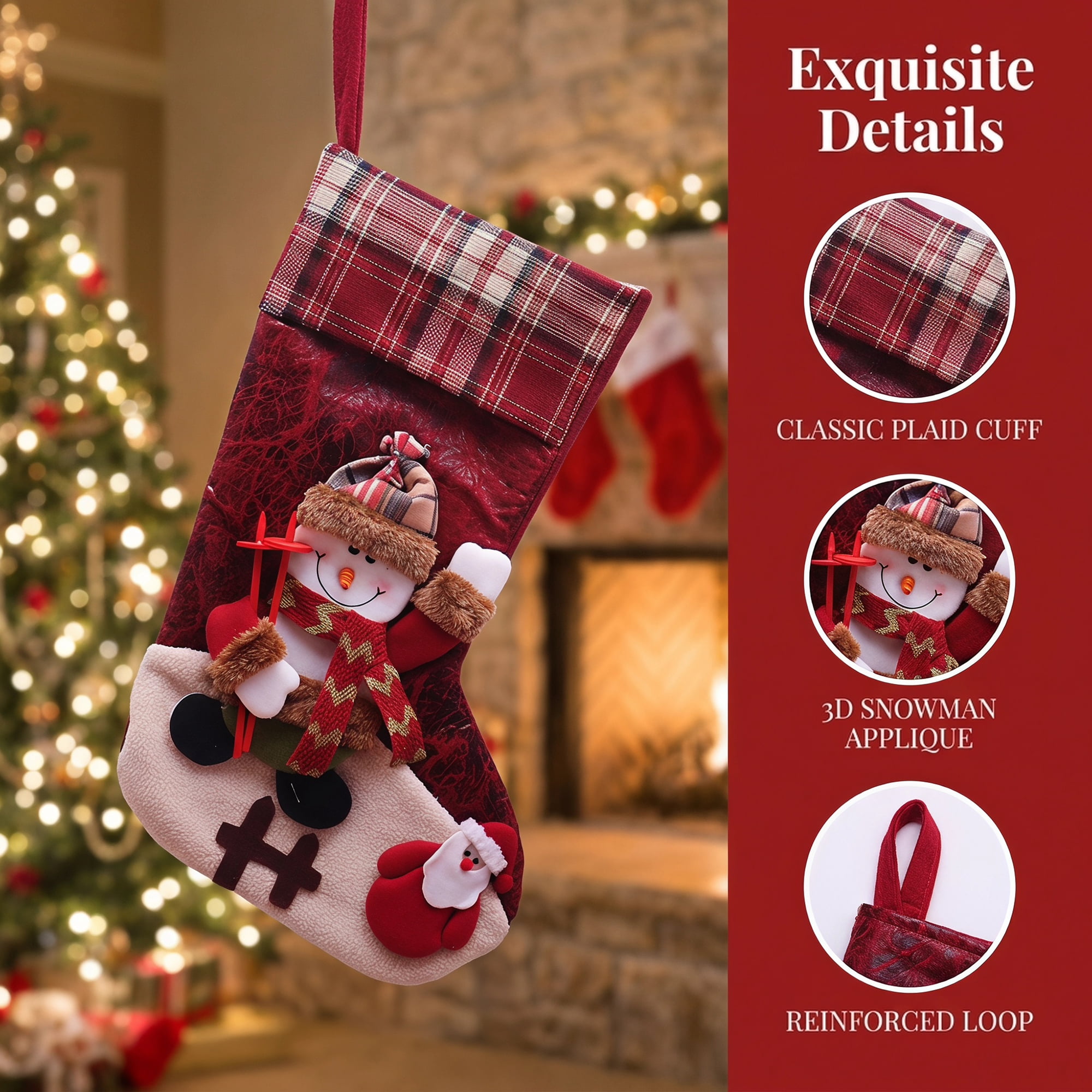 Unique Bargains Adorable Mascot Christmas Stockings Cozy Winter Living Accents Red Snowman 18"