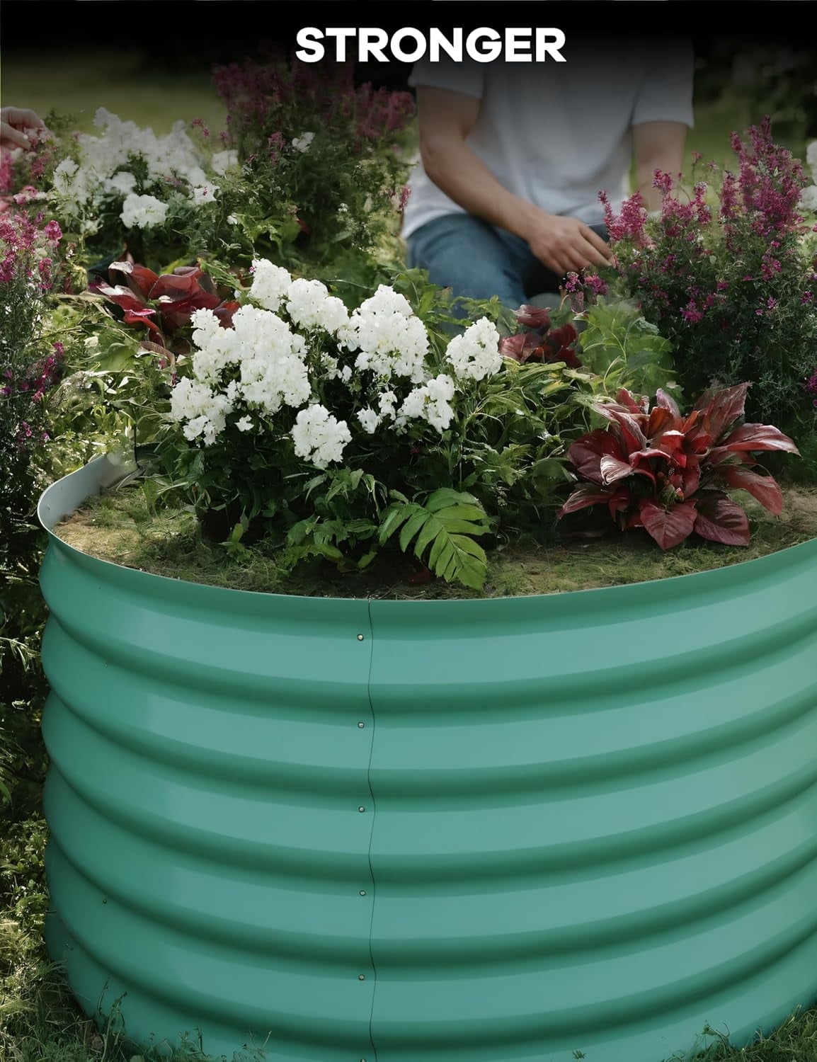 2 Pieces Galvanized Raised Garden Beds 10x4x1.5 ft, Green Self-Watering Outdoor Metal Planters, Large Oval Art Deco Vegetable Garden Boxes, Durable Q195 Galvanized Steel Raised Beds, Green