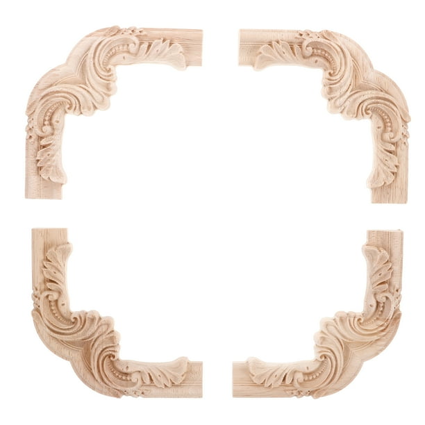 GOOHOCHY 4 apliques de madera decorativos de madera tallada, largos, para cama, puerta, armario, tocador, decoración de armario, 10 x 10 cm.