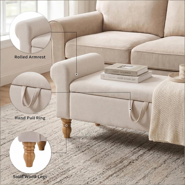 Howcool 51.5" Linen Storage Ottoman Bench, Beige photo 5