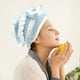 thumbnail image 1 of Gorro de secado rápido con lazo de terciopelo para secador de pelo, toalla absorbente de microfibra, gorro de ducha de princesa a rayas, gorro de baño, 1 of 6