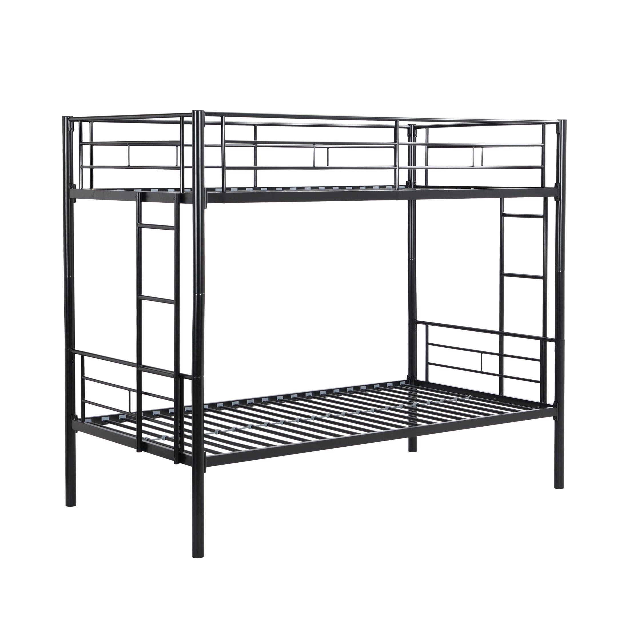 DEALTOPS Metal Bunk Bed Twin Over Twin, Durable Bunk Bed with Ladder and Full-Length Guardrail, Black