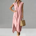 thumbnail image 6 of SAWOBUUN Womens Cotton Maxi Dress Sleeveless Deep V Neck Side Split Casual Summer Long Dress with Pockets, 6 of 8