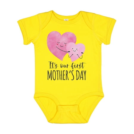 

Inktastic It s Our First Mother s Day Cute Hugging Hearts Gift Baby Boy or Baby Girl Bodysuit