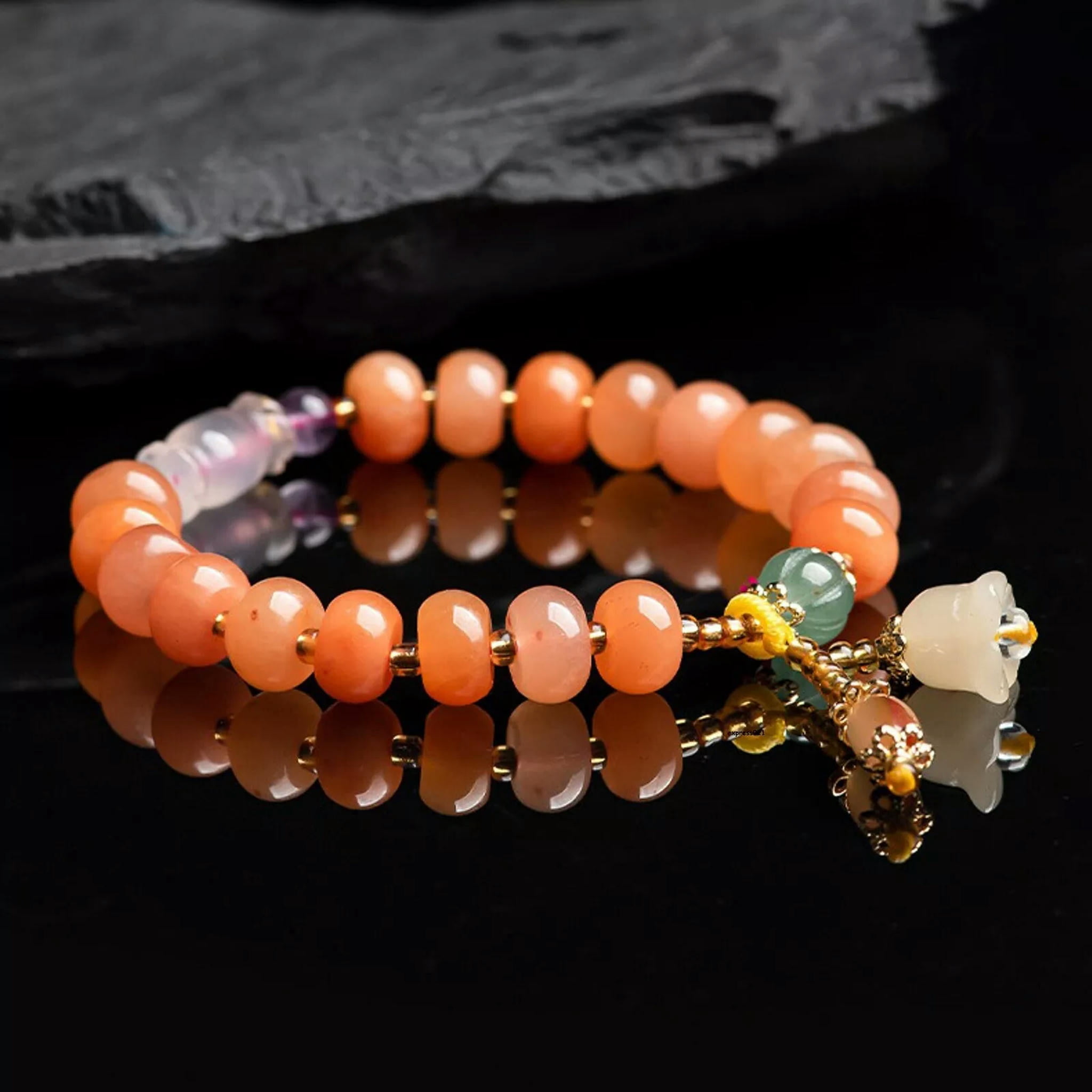 HOOUN Natural Jade Bangle Women Lucky Yellow Abacus Beads Flower Bracelet