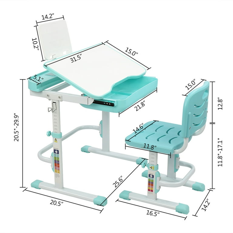 PNASGL Kids Study Table and Chair Set Height Adjustable Wooden Baby Desk  Age Between 2-11 : : Home & Kitchen