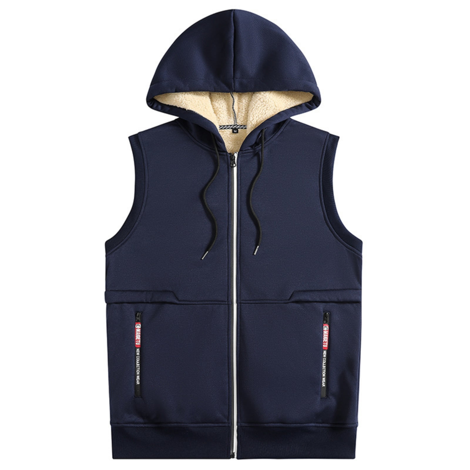 TrdSipl Men's Fleece Hooded Vest Sleeveless Stand Collar Zip Up Waistcoat Outdoor Thermal Ski Vest for Hiking Travel Golf
