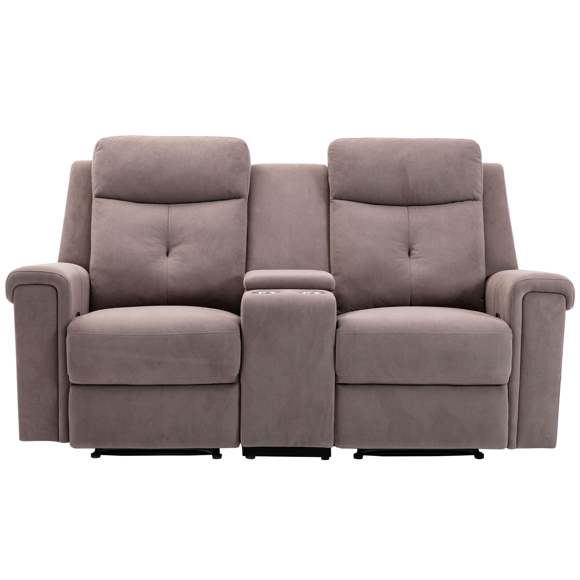 Kepooman Polyester Fabric Manual Motion Loveseat with Storage Box & Two Cup Holders Kepooman Polyester Fabric Manual Motion Loveseat with Storage Box & Two Cup Holders