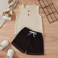 thumbnail image 2 of Otqutp Baby Beach Outfits Set for Summer Toddler Boys Girls Sleeveless Solid T Shirt Vest Tops Shorts Outfits for 6M to 4 Years, 2 of 6