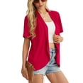 thumbnail image 4 of JWD Women’s Summer Cardigans Lightweight Open Front Draped Ruffles Hem Short sleeved thin cardigan with curved edges, elegant, casual, lightweight cardigan Red-XL, 4 of 6