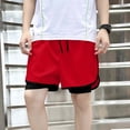 thumbnail image 4 of Miluxas Boys 2 in 1 Athletic Running Shorts, Built-in Liner Drawstring Waist Sport Shorts, Quick Dry Breathable Bottoms for Soccer, Training Red 16-17Years, 4 of 7