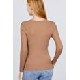 thumbnail image 4 of Saronite Basic Ribbed Knit Viscose Long Sleeve Henley Sweater Top, Khaki (Women's), 4 of 4