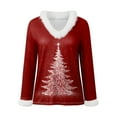 thumbnail image 4 of zaveiop Merry Christmas Sweaters for Women Faux Fur Trim V Neck Shirt Dressy Funny Xmas Tree Snowflake Graphic Tops (Watermelon Red, XXL), 4 of 4