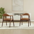 thumbnail image 3 of AFO Upholstered Dining Chairs Set of 2, Mid-Century Modern Leather Kitchen Arm Chairs with Rubberwood Frame, Brown, 3 of 10