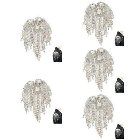 5 Pieces Crystal Tassel Epaulet Sparkly Bra Straps Chain Blazer Costume Jewelry Fringe Man Silver
