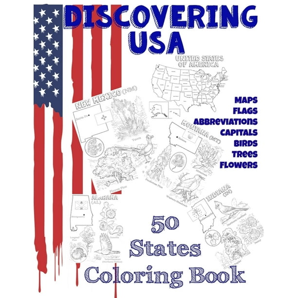 Discovering Usa 50 States Coloring Book Maps Flags Abbreviations Capitals Birds Trees Flowers Paperback Walmart Com Walmart Com