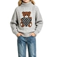 thumbnail image 6 of Crunowin Girls Pullover Sweater Bear Print Half Turtleneck Fall Winter Soft Kids Base Tops Gray Size 3T, 6 of 9
